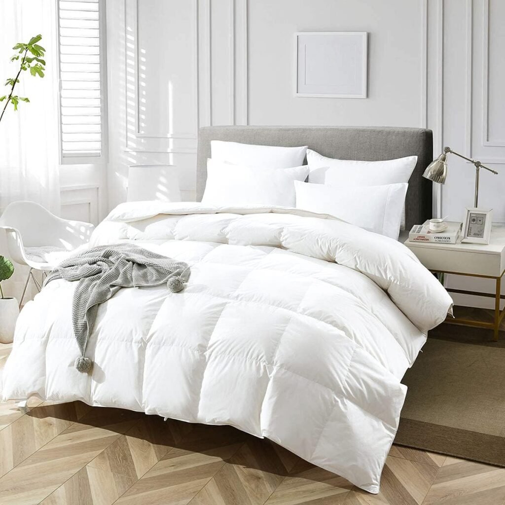 APSMILE Luxury Heavyweight Goose Feathers Down Comforter Full/Queen, Thick Feathers Down Duvet for Winter Climates -100% Organic Cotton, 750 FP Feathers Down Duvet Insert (Ivory White, 90x90)
