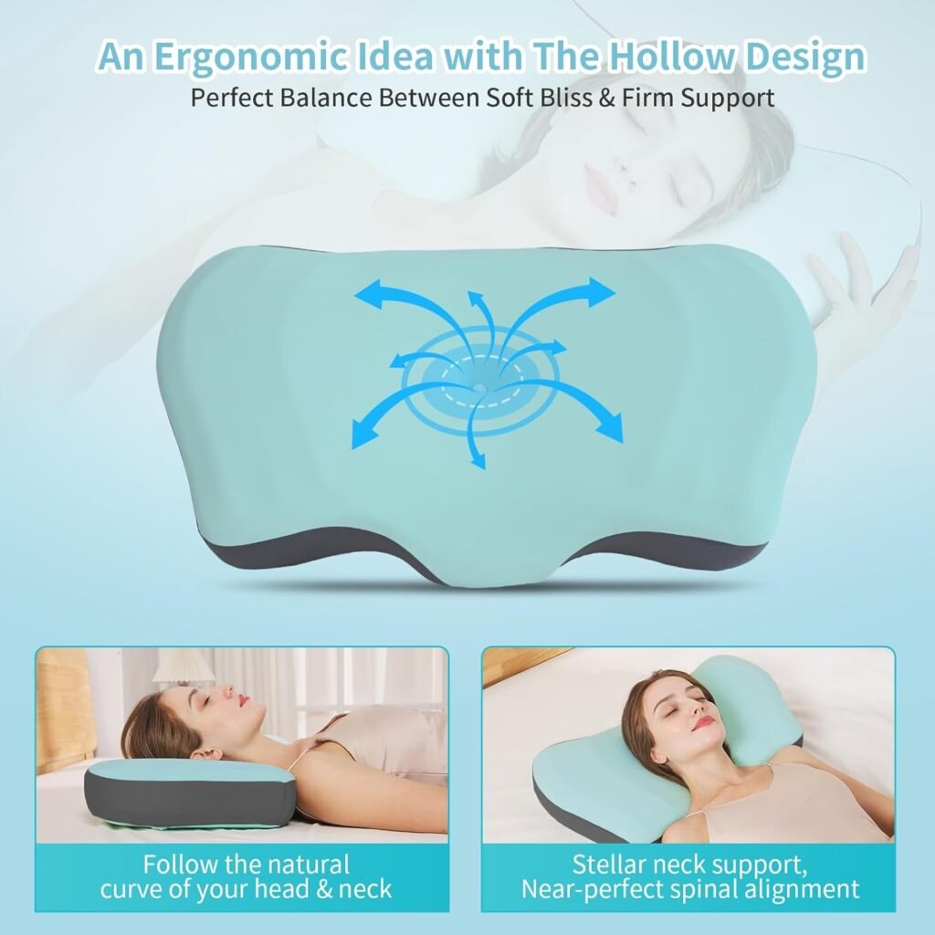 Cervical Pillow for Neck Pain Relief Sleeping, Contour Memory Foam Side Sleeper Pillows for Adults Ergonomic Orthopedic Neck Support Pillow for Bed with Cool Pillowcase for Side Back Stomach Sleeper