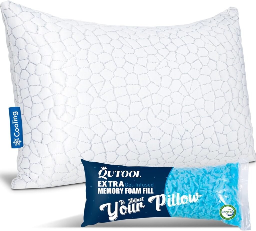 Cooling Gel Pillows for Sleeping, Shredded Memory Foam Pillows 2 Pack, Bed Pillows Queen Size Set of 2, Firm Pillow for Side and Back Sleepers Adjustable Bamboo Pillow with Cooling Removable Cover