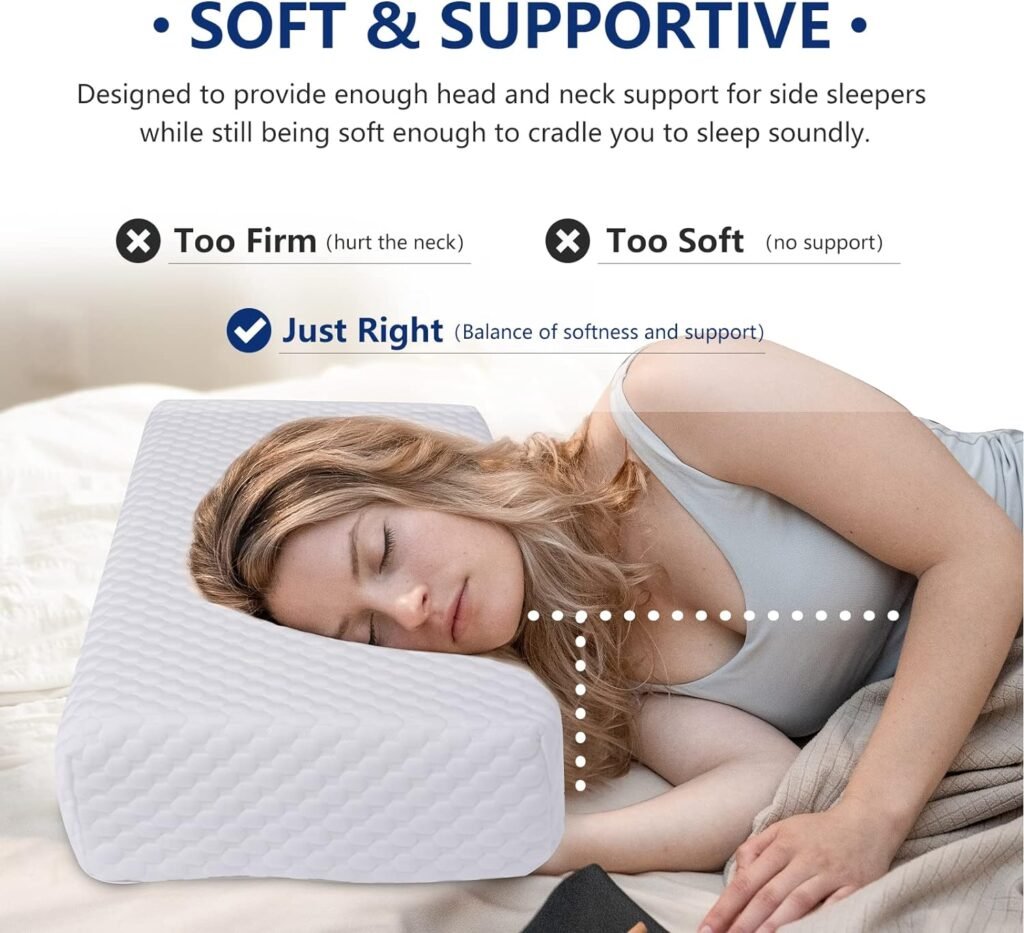 Cube Memory Foam Pillow Side Sleeper Pillow for Neck and Shoulder Pain(24x12x5,Medium), Cooling Bed Pillow for Side Sleeping, Soft and Supportive Cervical Pillow, Square pillow - King, Queen, White