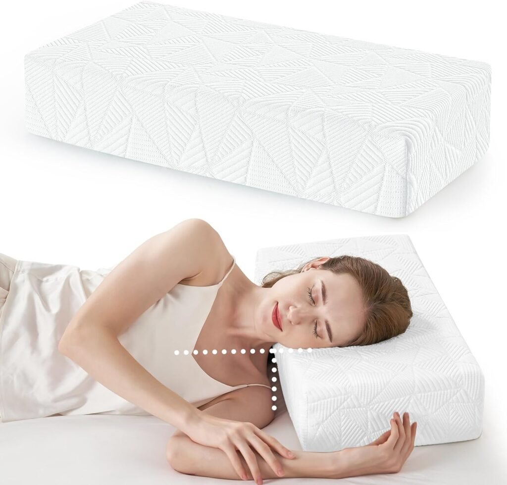 Cube Pillow for Side Sleeper (24x12x4, Thin), Memory Foam Pillows Neck Support Pillows for Sleeping, Rectangle Pillows for Neck Pain with Bamboo Cover - Square Cervical Pillows|White