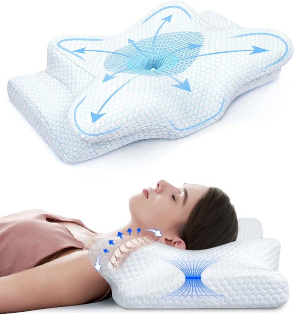 Emircey Adjustable Cervical Pillow for Neck and Shoulder Pain Relief, 3X Plus Support Hollow Contour Memory Foam for Sleeping, Odorless Orthopedic Bed Pillows for Side, Back, Stomach Sleeper