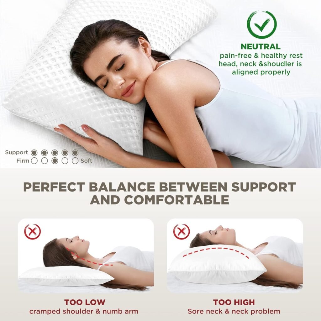 Groye Cooling Side Bed Pillow - Neck Pillows for Pain Relief, Ergonomic Contour Memory Foam -Back and Shoulder Support, Odorless Cervical for Sleeping with Washable Pillowcase