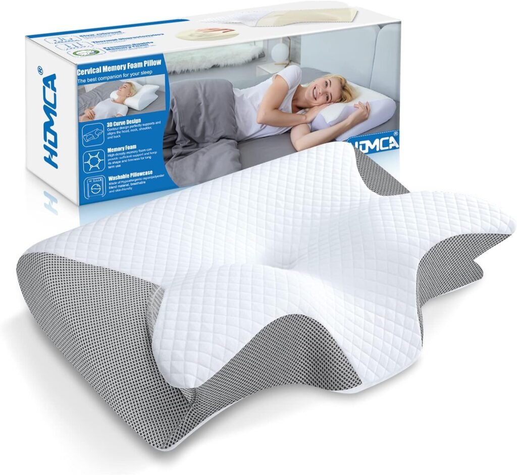 HOMCA Memory Foam Cervical Pillow, 2 in 1 Ergonomic Contour Orthopedic Pillow for Neck Pain, Contoured Support Pillows for Side Back Stomach Sleepers