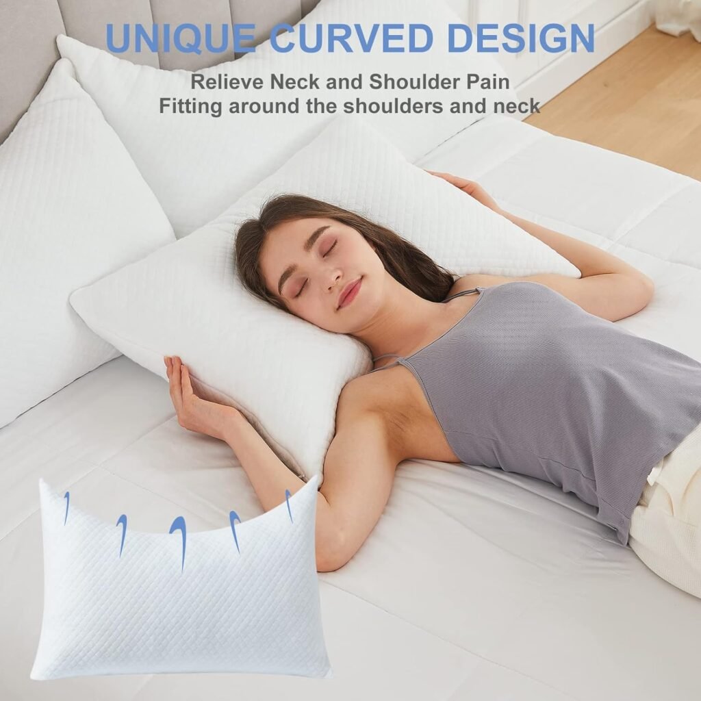 HomeMate Side Sleeper Pillow for Neck and Shoulder Pain Relief - Bed Pillows Sleeping 19 x 29 Set of 2 Adjustable Soft White Memory Foam Curved with Removable Washable Cover