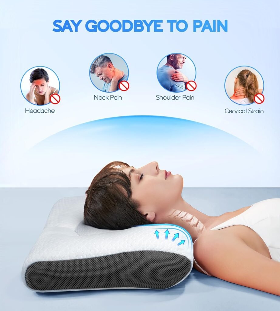 Kaattop Super Comfort Ergonomic Pillow for Neck Head and Shoulder Pain Relief, Odorless Contour Support Pillows for Bed Sleeping, Orthopedic Cervical Spine Stretch Pillow for Side Back Stomach Sleeper