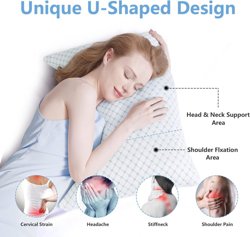 KHHMNB (2023 Upgrade) Side Sleeper Pillow for Neck and Shoulder Pain, Cooling Pillow with Two Sides of Specially Designed-One Side Ice Silk, One Side Rayon, Queen Size Set of 2