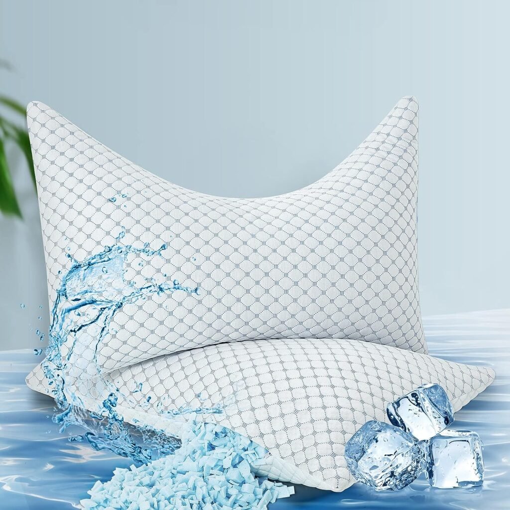 KHHMNB (2023 Upgrade) Side Sleeper Pillow for Neck and Shoulder Pain, Cooling Pillow with Two Sides of Specially Designed-One Side Ice Silk, One Side Rayon, Queen Size Set of 2