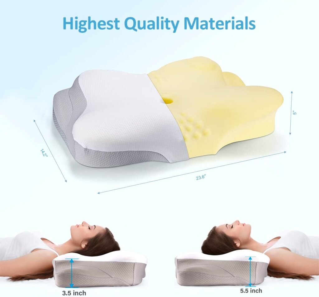 Liipoo Cervical Neck Pillow for Neck and Shoulder Pain Relief with Silk Pillow Cases, Ergonomic Orthopedic Memory Foam Neck Pain Pillow,Contoured Support Pillows for Side,Back and Stomach Sleepers