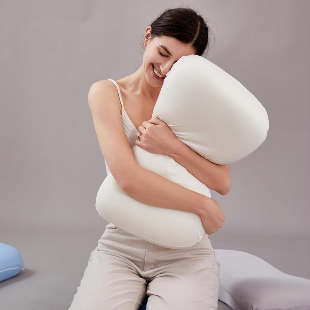 Memory Foam Pillow for Bed Sleeping Ergonomic Contour Design for Side  Back  Stomach Sleepers, Cervical Shape Pillow Gently Cradles Head  Provides Neck Support  Shoulder Pain Relief | White