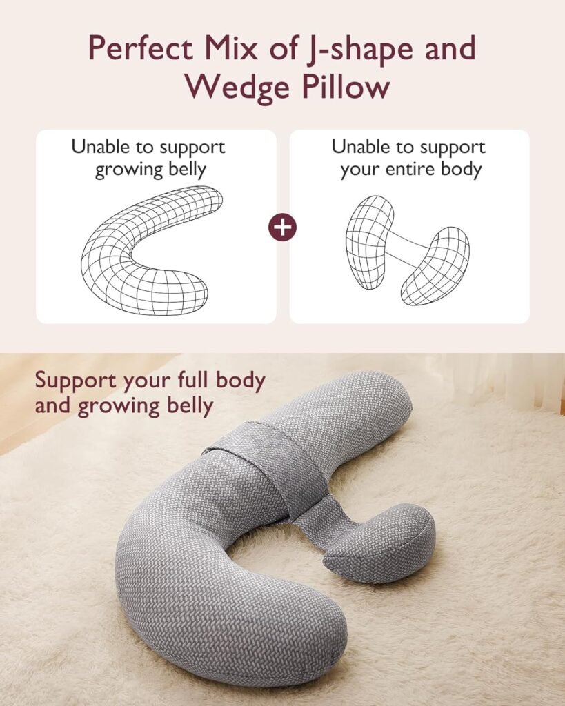 Momcozy Pregnancy Pillow, Original F Shaped Maternity Pillow for Pregnant Women with Adjustable Wedge Pillow, Full Body Support Pregnancy Pillows for Side Sleeping with Velvet Cover, Grey