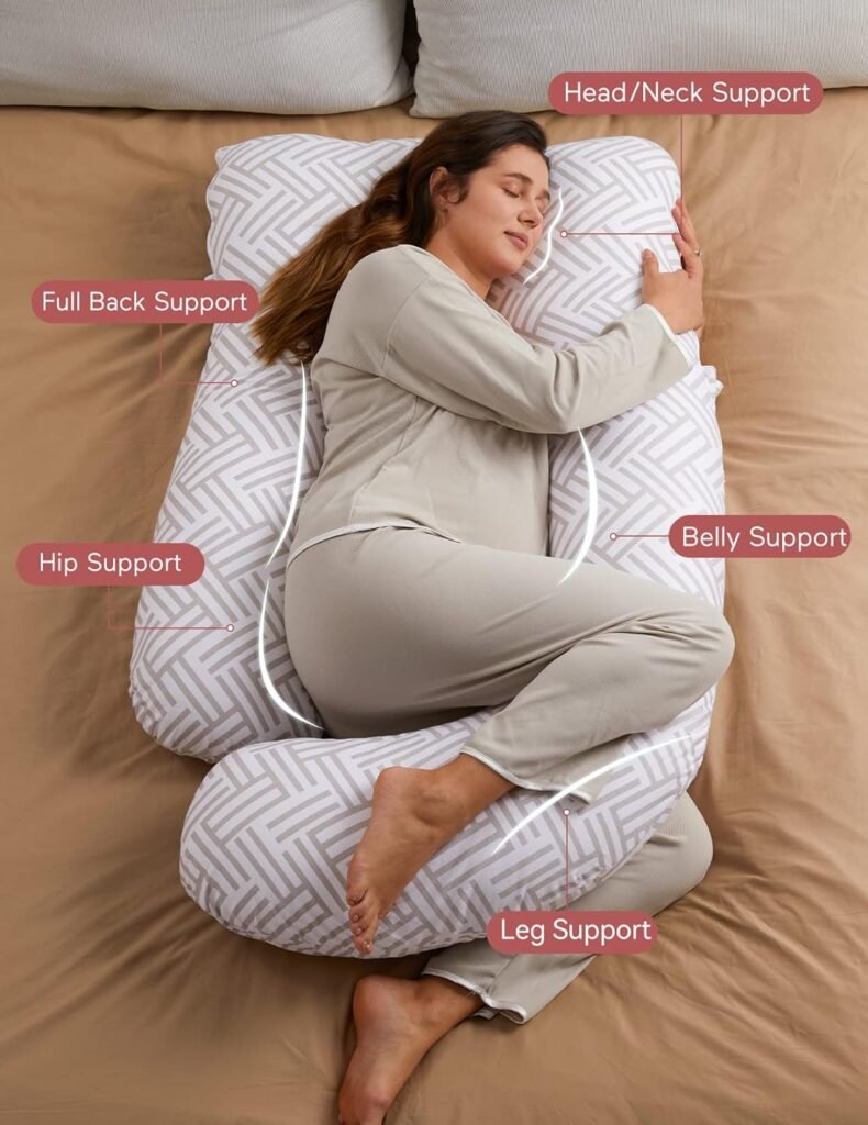 Momcozy Pregnancy Pillow with Cooling Cover, U-Shaped Full Body Maternity Pillow for Side Sleepers 57 Inch - Support for Back, Hip, Belly, Legs for Pregnant Women