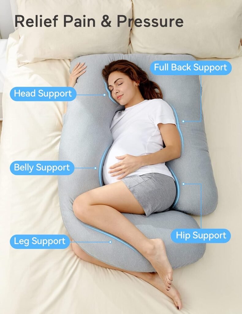 Momcozy Pregnancy Pillow with Cooling Cover, U-Shaped Full Body Maternity Pillow for Side Sleepers 57 Inch - Support for Back, Hip, Belly, Legs for Pregnant Women