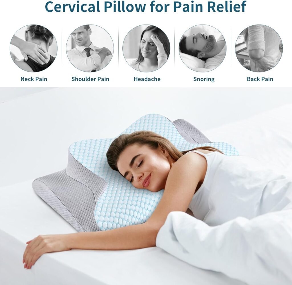 Neck Pillow Cervical Memory Foam Pillows for Pain Relief Sleeping, Contour Pillow for Shoulder Pain, Ergonomic Orthopedic Bed Pillow for Side, Back  Stomach Sleepers with Breathable Pillowcase