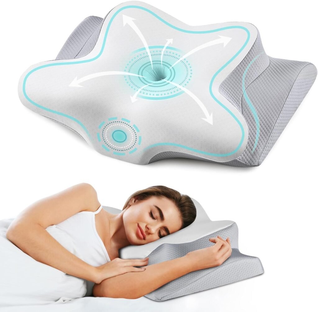 Neck Pillow Cervical Memory Foam Pillows for Pain Relief Sleeping, Ergonomic Pillow for Shoulder Pain, Orthopedic Contour Bed Pillow for Side, Back  Stomach Sleepers with Cooling Pillowcase
