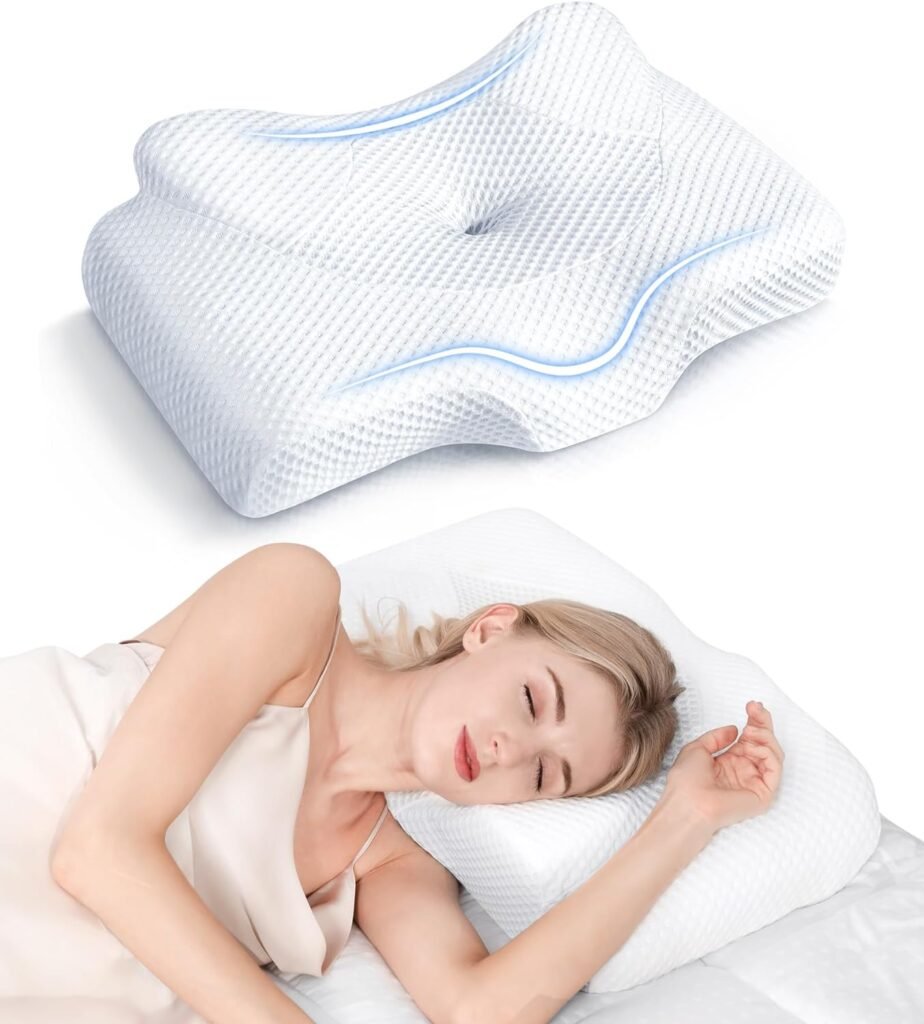 Osteo Cervical Bed Pillow for Neck Pain Relief, Hollow Design Odorless Memory Foam Pillows with Cooling Case, Adjustable Orthopedic, for Sleeping, Contour Support for Side Back Stomach Sleepers