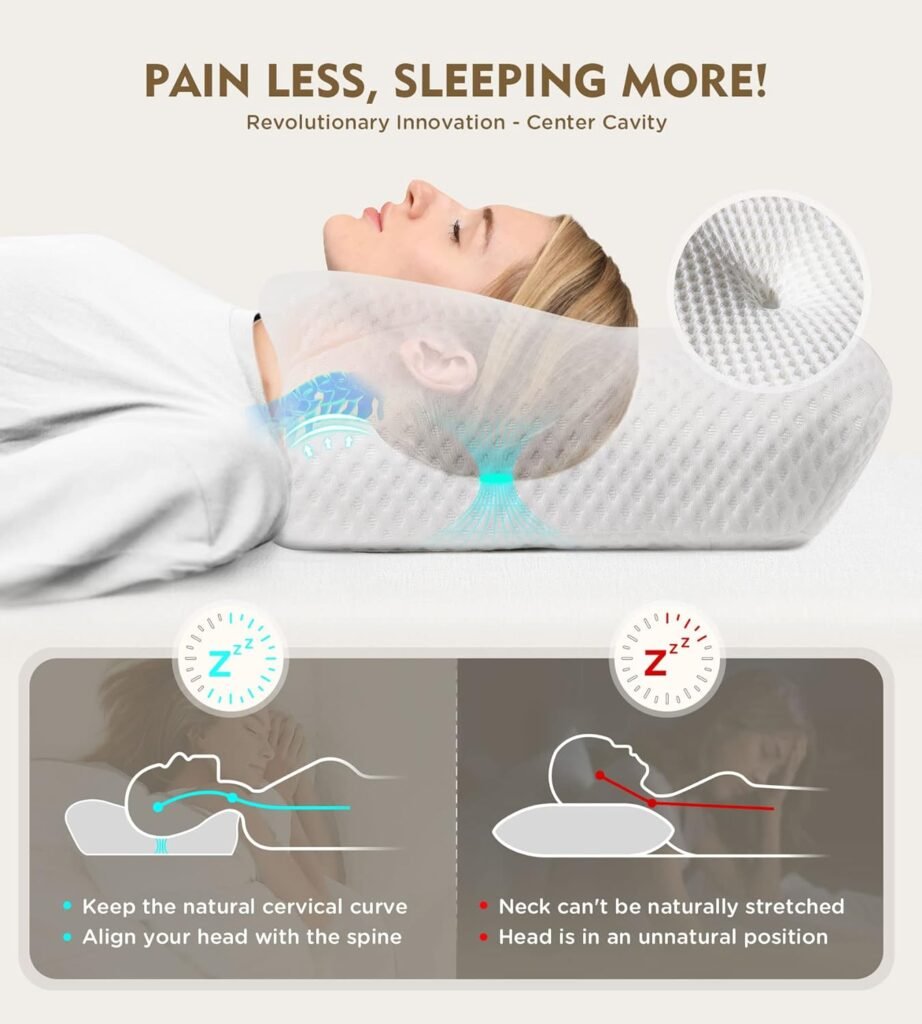 Osteo Cervical Pillow for Neck Pain Relief, Hollow Design Odorless Memory Foam Pillows with Cooling Case, Adjustable Orthopedic Contour Pillow for Sleeping, Bed Support for Side Back Stomach Sleepers