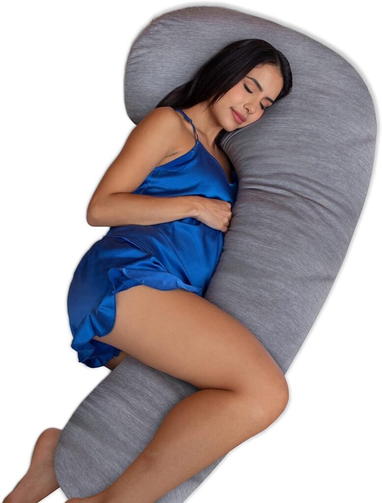 Pharmedoc Pregnancy Pillows XL J Shape Body Pillow Cooling Cover Grey, Full Body Pregnancy Pillow for Sleeping, Maternity Pillow, Pregnancy Must Haves, Side Sleeper Pillow, Nursing, Baby Shower
