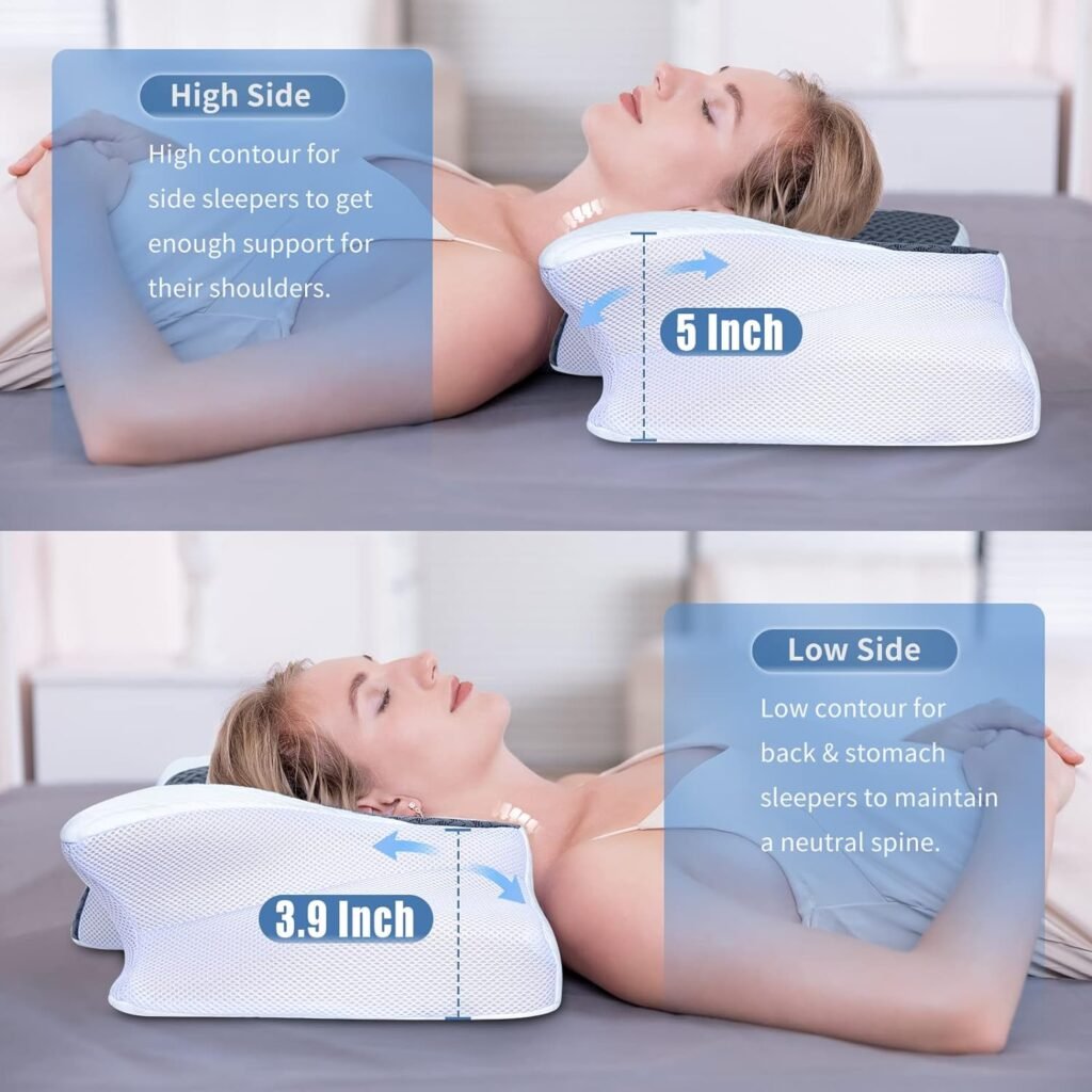 SAHEYER Cervical Pillow for Neck and Shoulder Pain Relief, Odorless Head Neck Memory Foam Pillows for Sleeping, Ergonomic Orthopedic Support Bed Pillow for Side, Back and Stomach Sleepers, Gray