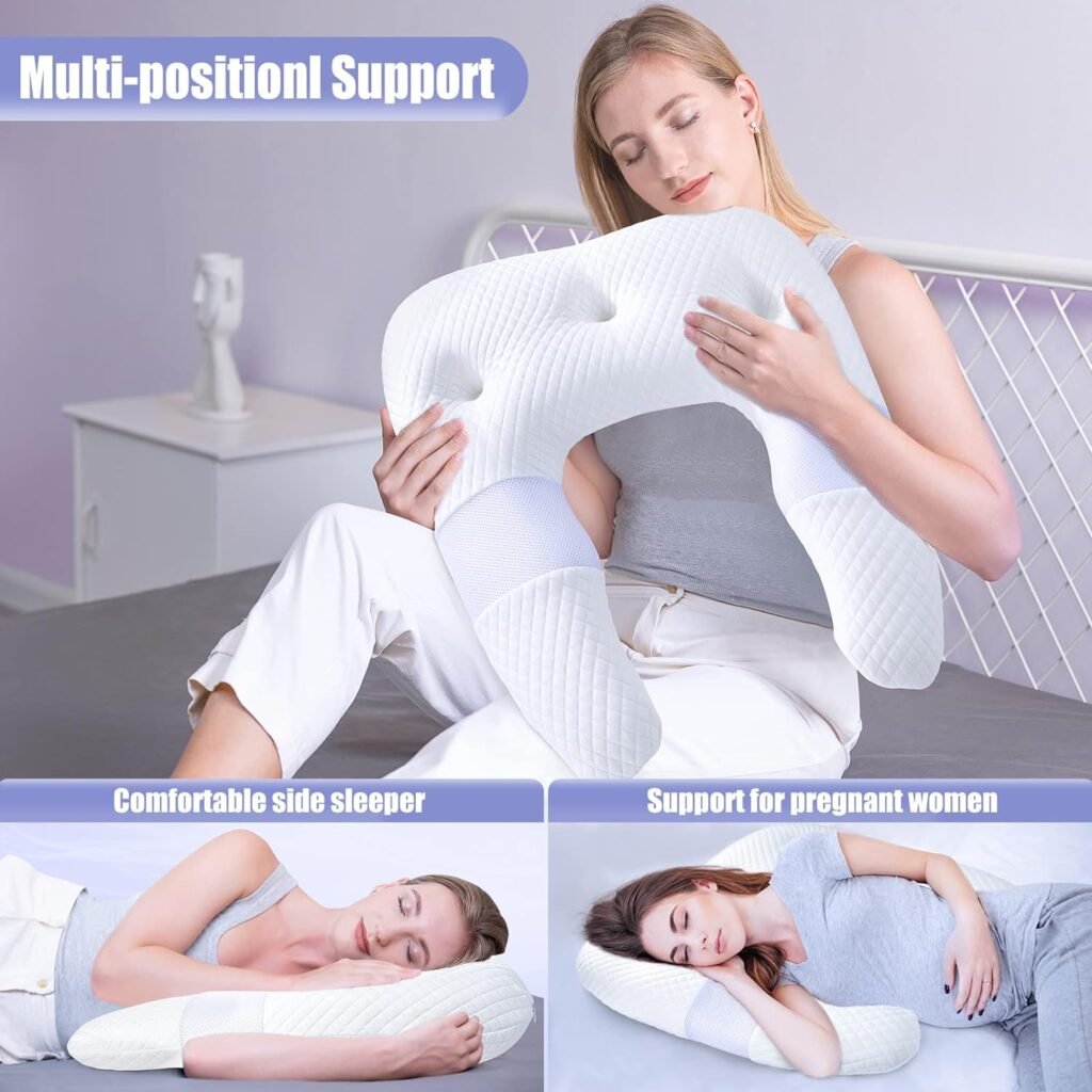 SAHEYER Pillow for Side Sleeper, Odorless Body Memory Foam Pillow with Removable Washable Cover, U-Shaped Ergonomic Orthopedic Support Bed Contour Pillows for Neck, Back, Shoulder Pain Relief, White