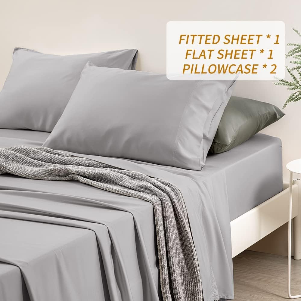Shilucheng 100% Cotton Sheets Set - 1200 Thread Count，Luxury Egyptian Cotton Bed Sheets，Soft Smooth and Cooling, 16 Inch Deep Pocket - 4 Piece (Grey, California King)