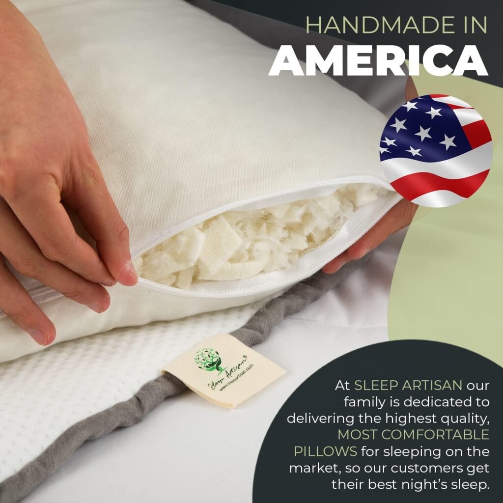 Sleep Artisan Back  Side Sleeper Pillow - Adjustable Luxury Pillow for Neck, Back,  Spine Pain Relief - Shredded Natural Talalay Latex Pillow - 100% Made in The USA (Contoured Queen Size)