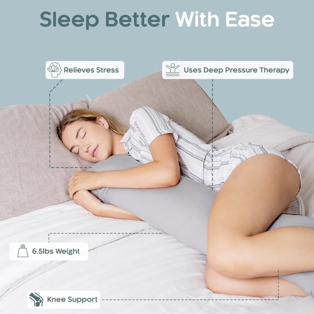 SleepCloud Weighted Body Pillow 6.5lbs - Weighted Pillow for Deeper Sleep and Anxiety Relief - Cooling Body Pillows for Adults - Full Body Pillow for Sleeping - Side Sleeper Body Pillow with Cover