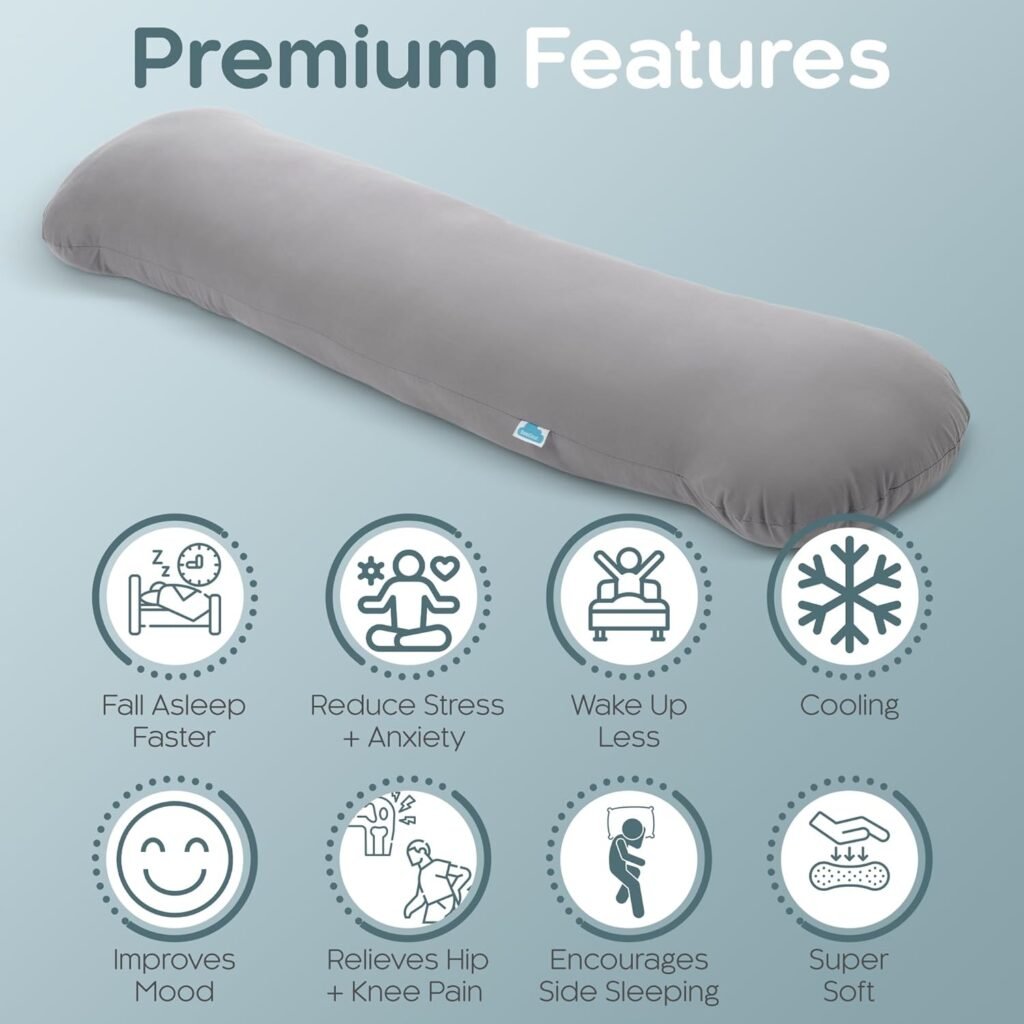 SleepCloud Weighted Body Pillow 6.5lbs - Weighted Pillow for Deeper Sleep and Anxiety Relief - Cooling Body Pillows for Adults - Full Body Pillow for Sleeping - Side Sleeper Body Pillow with Cover