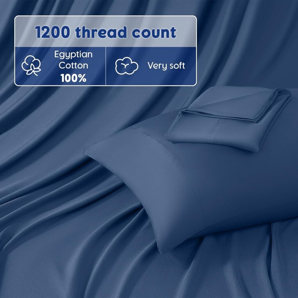 SONORO KATE 100% Egyptian Cotton Sheets - 1200 Thread Count, Luxury  Cooling Hotel Cotton Bed Sheets Set 4 Piece, Sateen Weave for Soft Feel, Fits Upto 16 Mattress (Grey, King)