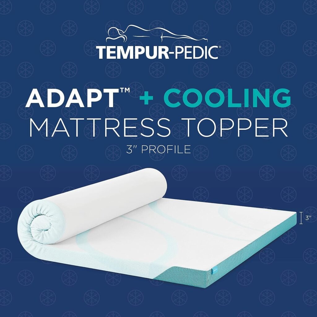 Tempur-Pedic TEMPUR-Adapt + Cooling 3-Inch Queen Mattress Topper Medium Luxury Premium Foam, Washable Cover, Medium Cooling Topper,White