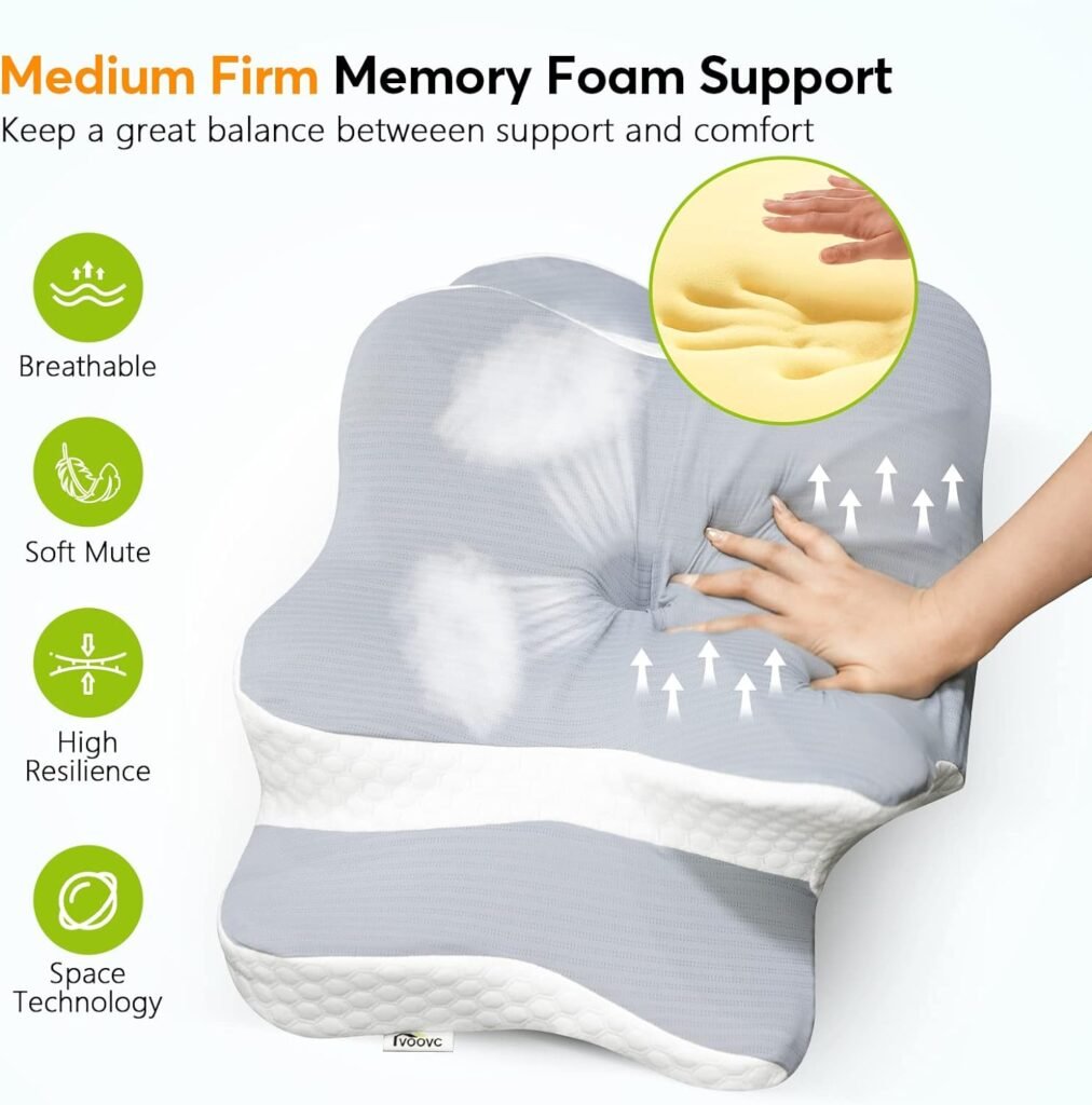 Voovc Adjustable Neck Pillows for Pain Relief Sleeping, Cervical Pillow with Memory Foam, Ergonomic Neck Support, Side Sleeper Pillow for Neck and Shoulder Pain, Back Stomach Sleepers - VM11