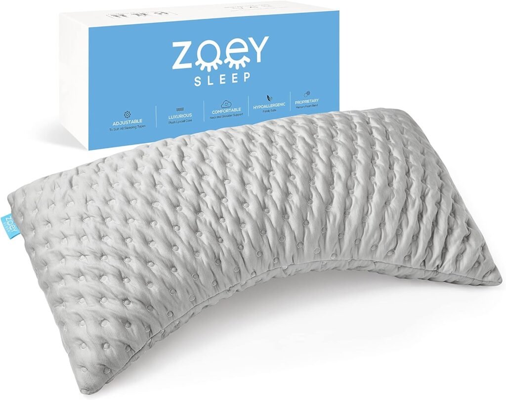 Zoey Sleep Side Sleep Pillow for Neck and Shoulder Pain Relief - Adjustable Memory Foam Bed Pillows for Sleeping - Plush Machine Washable Pillow Cover - Queen Size 19 x 29 (Queen, Grey)