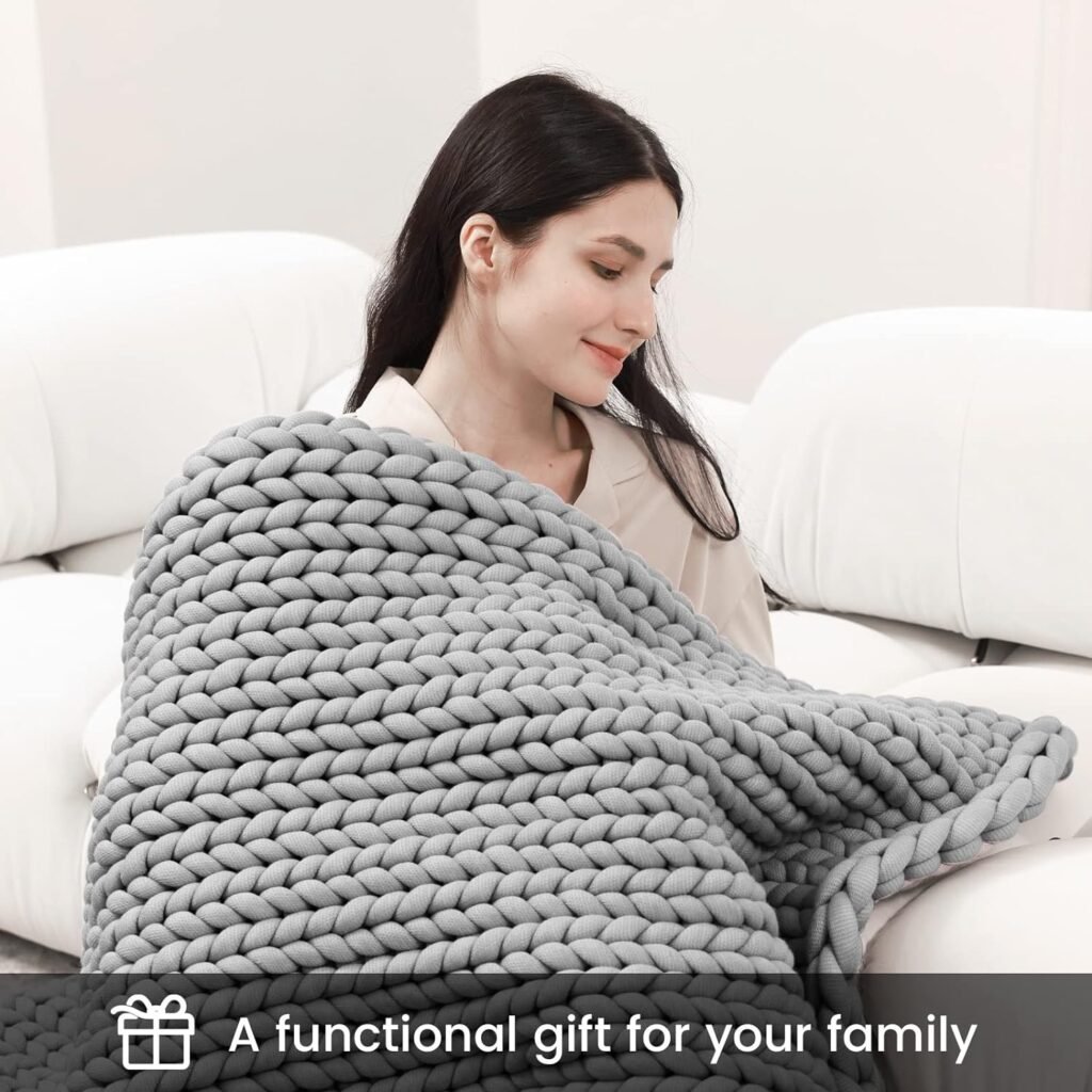 ZonLi Knitted Weighted Blanket 60x8015 pounds,Handmade Chunky Knitted Throw Blanket Queen Size for Sleep,Home Decor for Sofa Bed, Suit for Adults(Grey)
